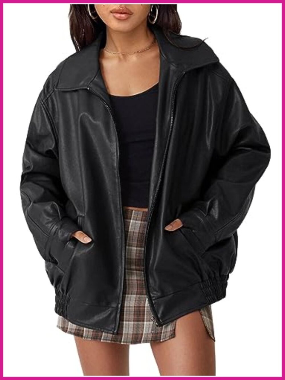 Women's Oversized Faux Leather Moto Jacket Fall Winter